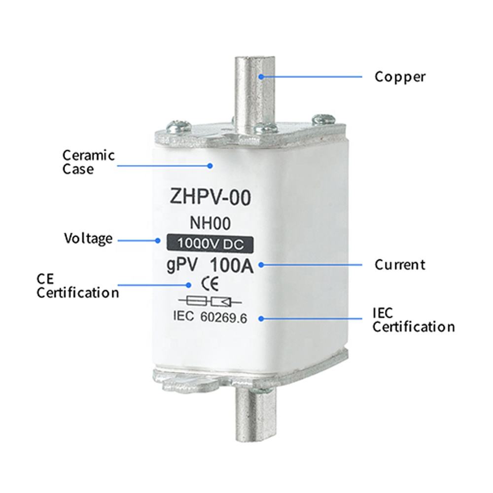 NH00-1000V IEC লো ভোল্টেজ ফটোভোলটাইক নাইফ ফিউজ প্লাস্টিক 80A 6ka ব্রেকিং ক্ষমতা